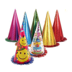 Cone Party Hat with Tinsel, assorted 37cm